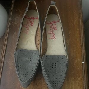 Jellypop Gray Perforated Pointed Toe Flats
